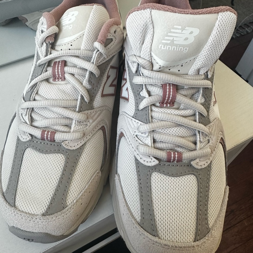 New Balance Cream and Pink Athletic Shoes